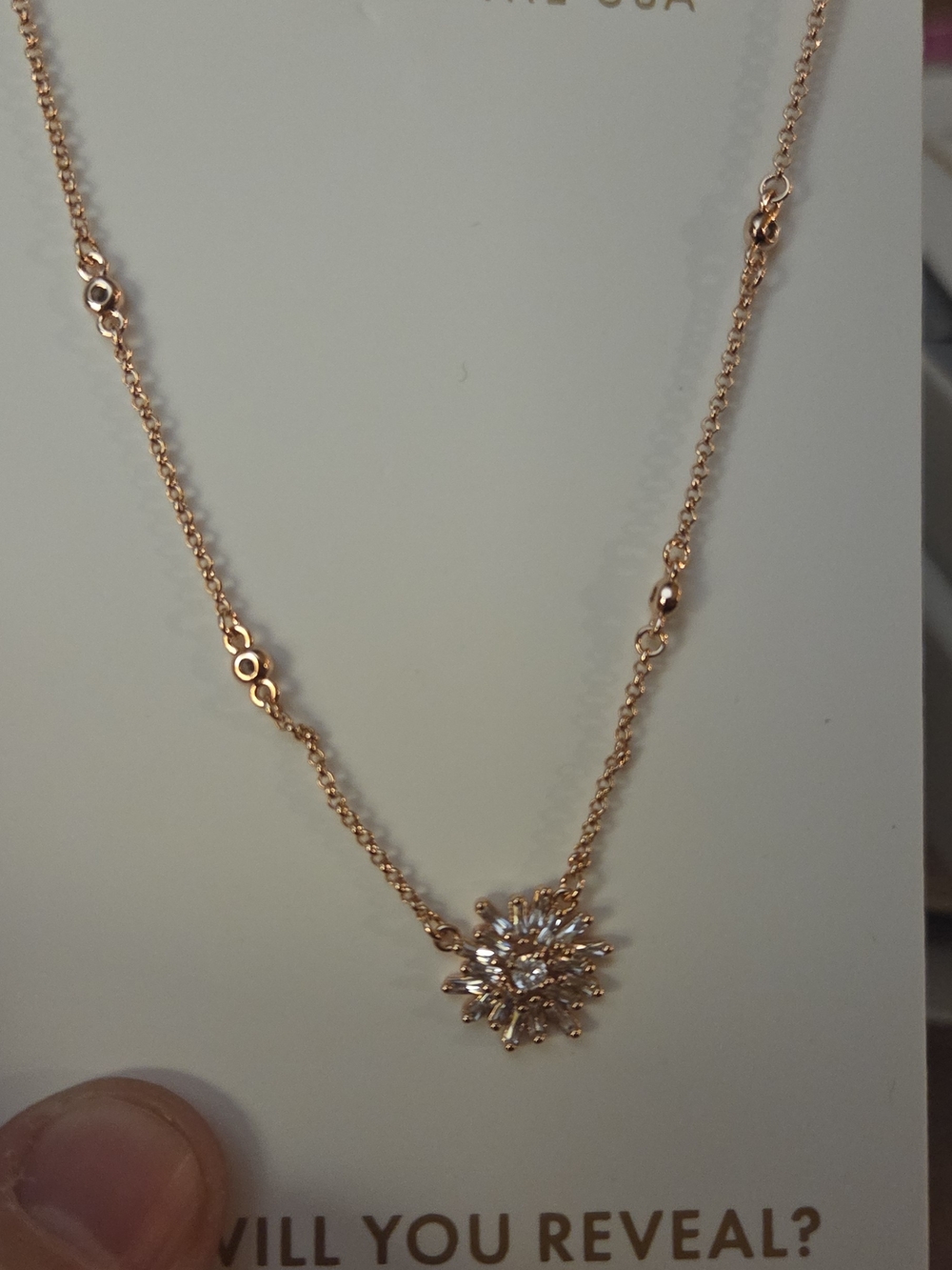 Rose Gold Sunburst Crystal Pendant Necklace for Women
